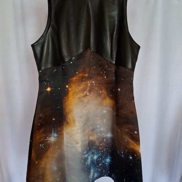 CHRISTOPHER KANE Celestial Combo dress Sz 12 or ~M-L SILK & LEATHER Connoisseurs - Picture 4 of 13